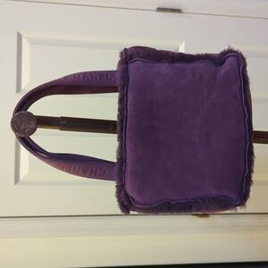 CHANEL Vintage Purple Shearling Mini Logo Handbag